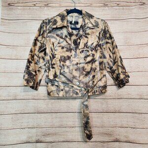 Piazza Sempione Jacket Women's Size 44 Blazer Belted Coat Brownish Floral Print